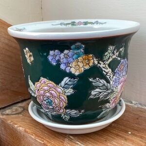Vintage Japanese floral Planter with Saucer